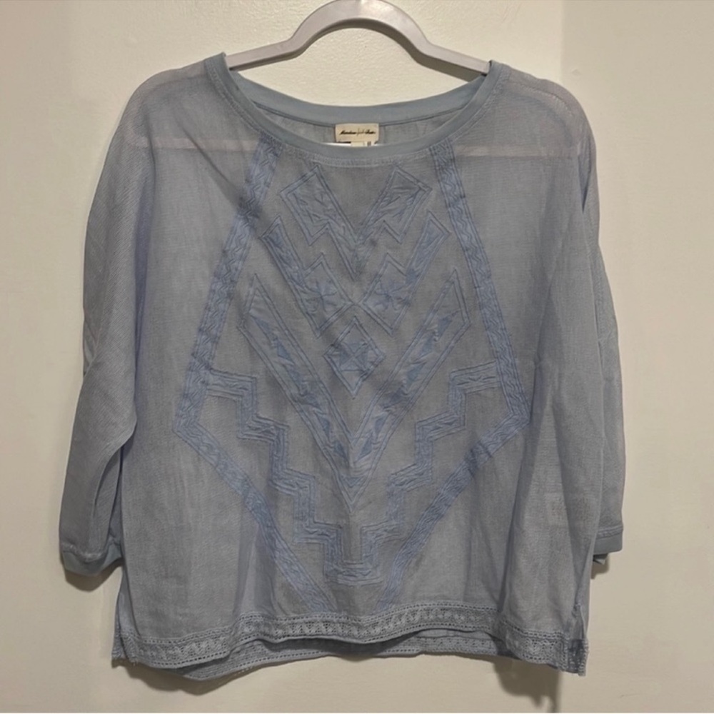 Meadow Rue blue net embroidered top small fall lace boho